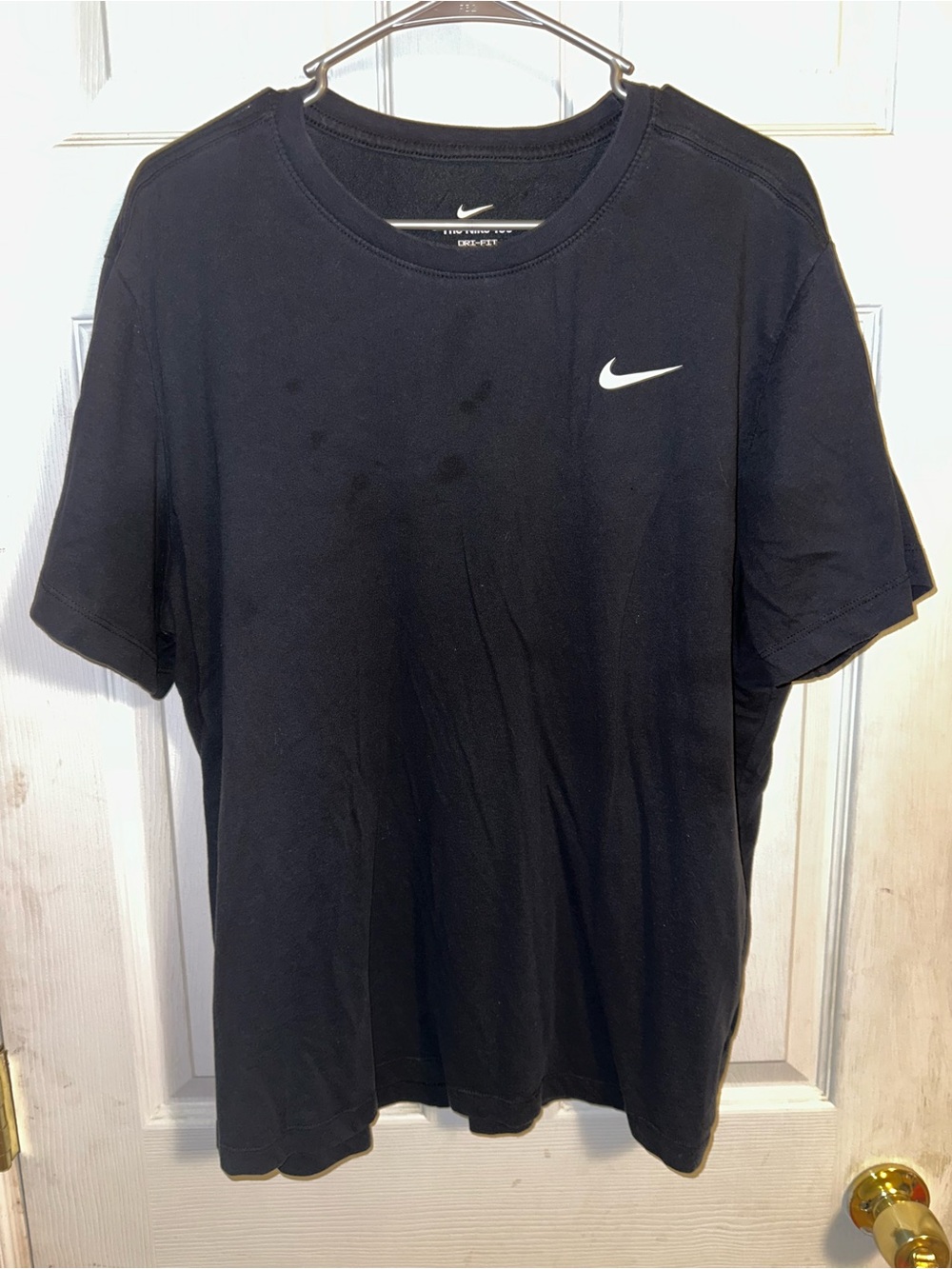 Nike Black Short Sleeve Dri-FIT Crew Tee with White Swoosh - Picture 1 of 3